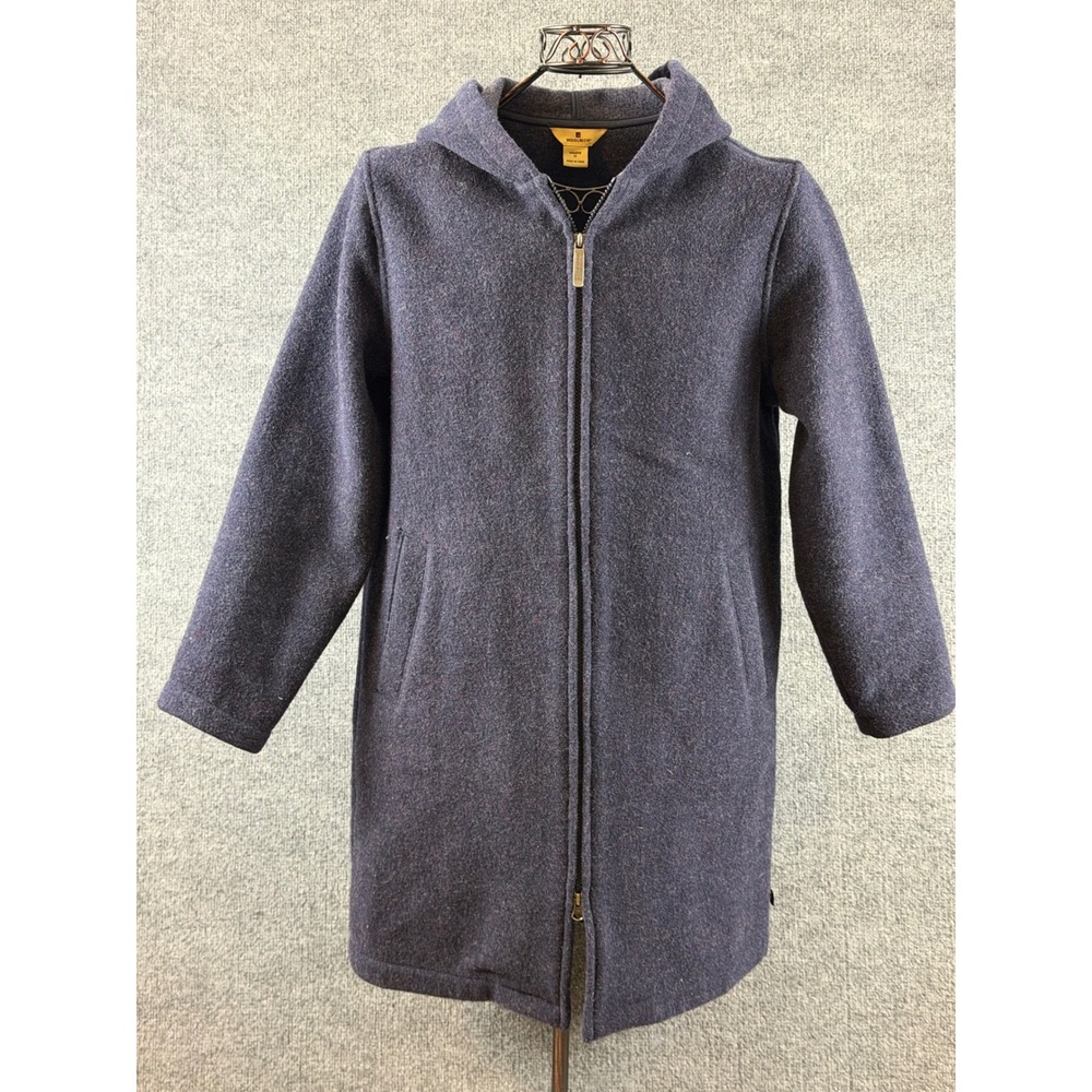 Woolrich Womens Deep Navy Wool Hooded Zip Up Coat Jacket Sz Medium Timeless Warm